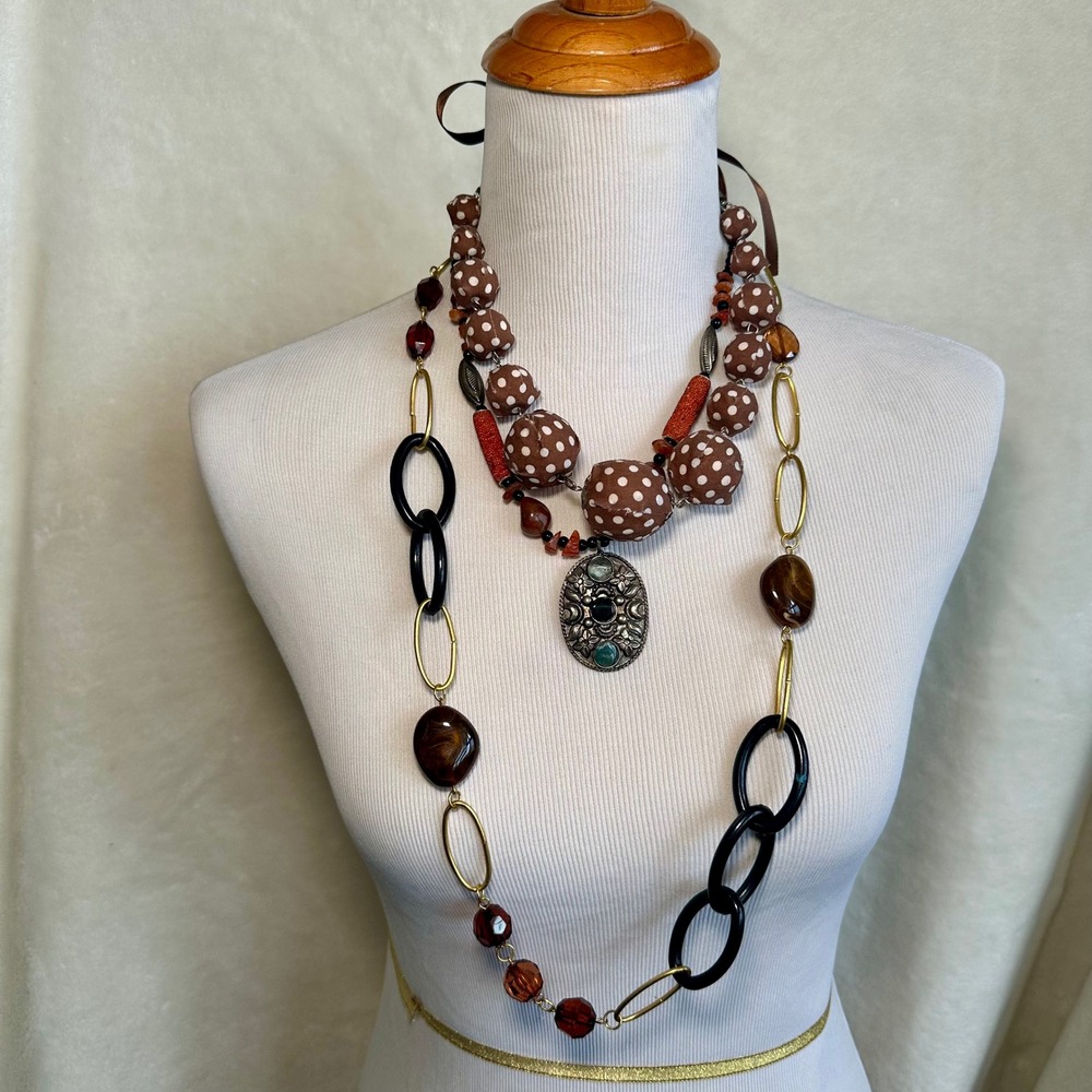 3pc Boho Necklace Lot Beaded Pendant‎ Layered Statement Jewelry